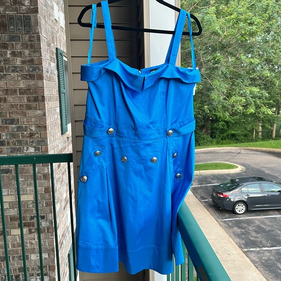 Karl Lagerfeld Blue and Gold A-Line Mini Dress - Picture 4 of 17